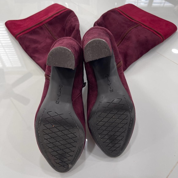 Rialto Red Cordelia Patchwork Boots Zipper Suede High Heel Knee High Almond 8M 8 - Picture 3 of 9